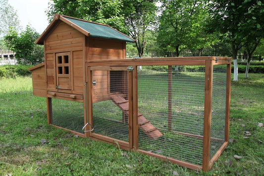 Durable Outdoor Chicken Coop for 5 Chickens – Weatherproof Wooden Hen House with Run, Nesting Box & Removable Tray